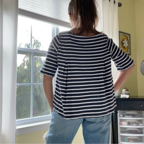 Free People Wide Neck Semi High Low Hem Striped Top - Picture 1 of 2